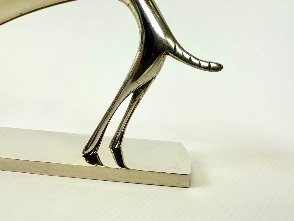 Art Deco White Brass Greyhound Figurine By Laszlo Hoenig, 1930s photo vintage