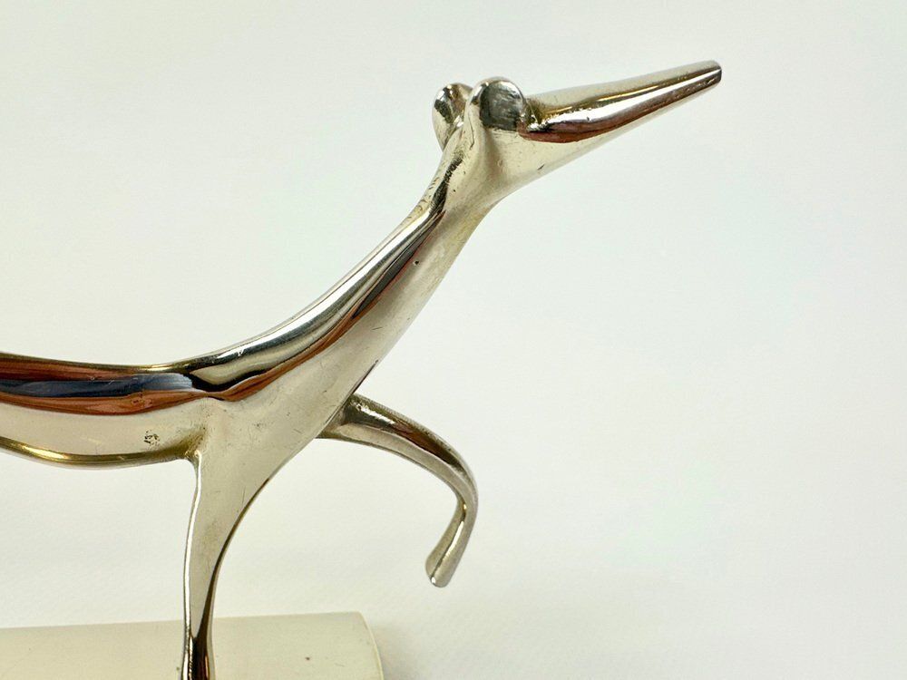 Art Art Deco White Brass Greyhound Figurine By Laszlo Hoenig, 1930s photo