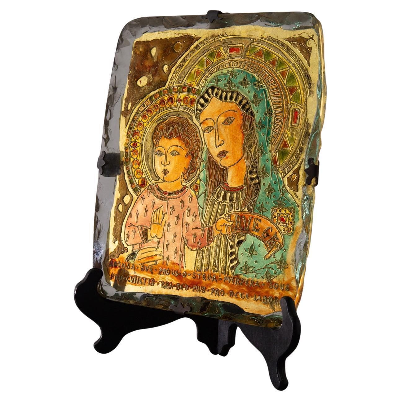Fontana Arte Madonna And Child Wall Panel In Art Glass