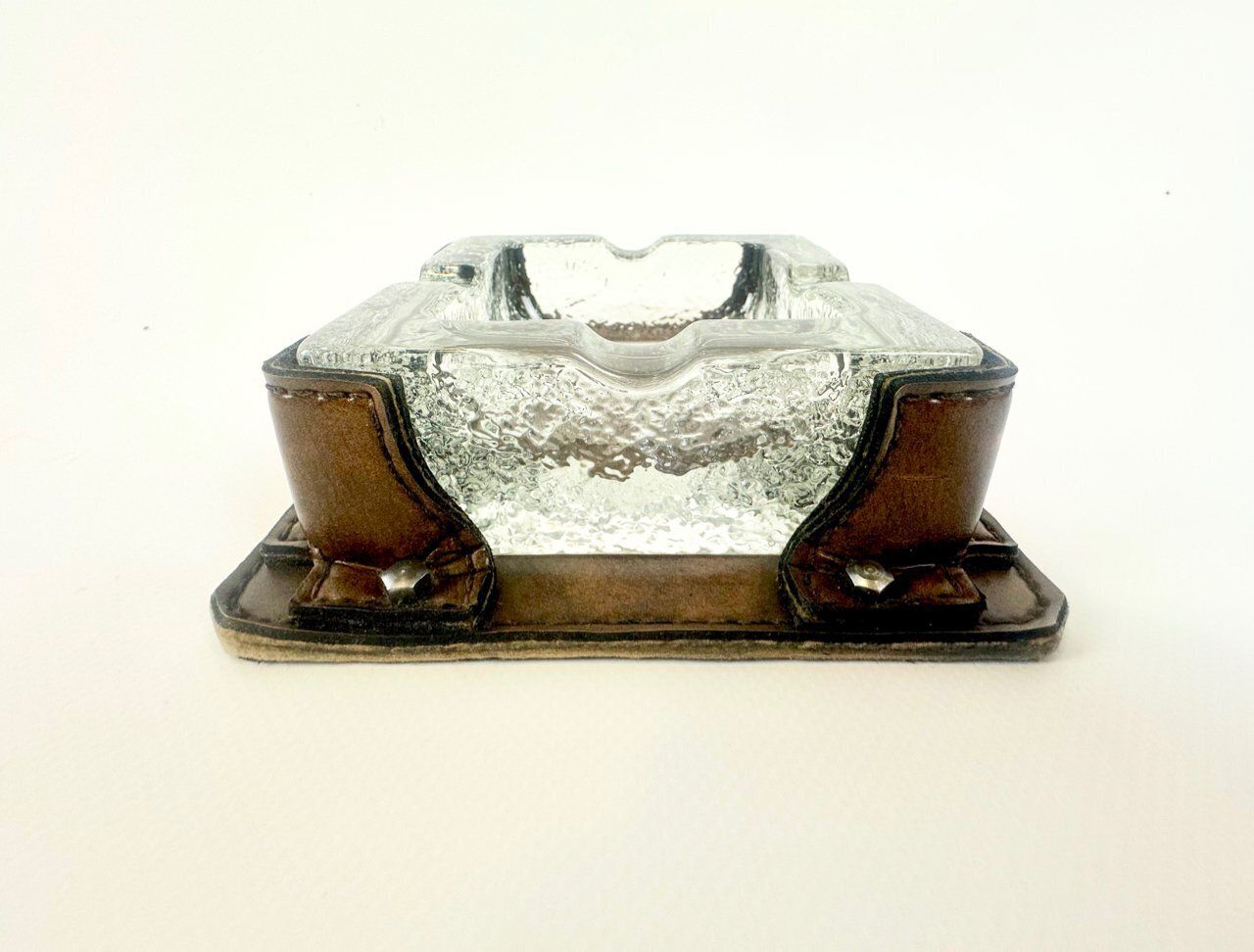Vintage Leather Ashtray By Walther Glass, 1970s photo for sale
