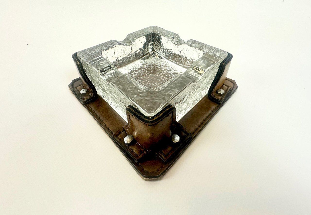 Vintage Leather Ashtray By Walther Glass, 1970s photo Home Decor