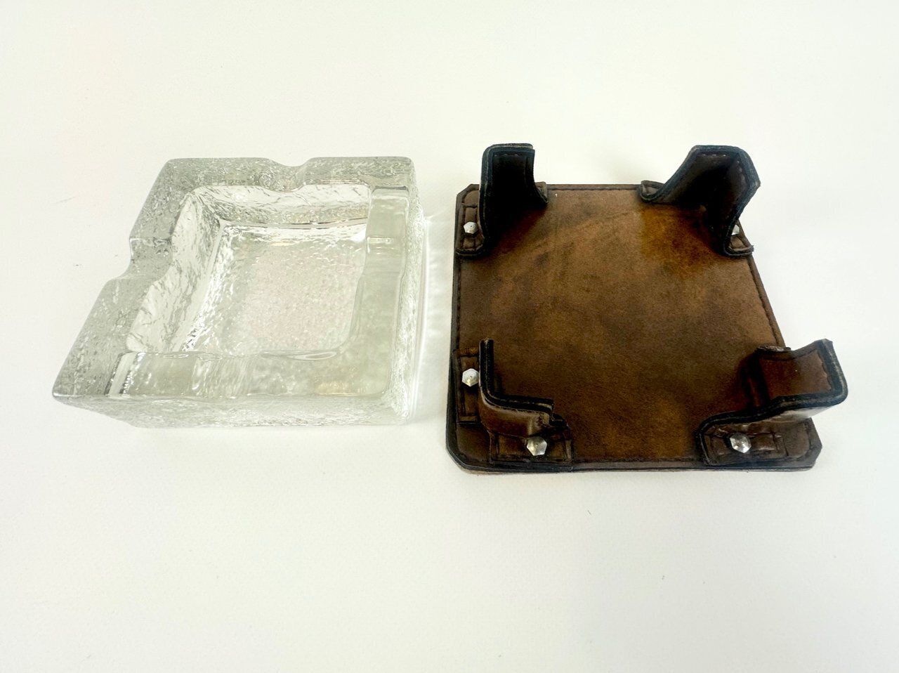 Vintage Leather Ashtray By Walther Glass, 1970s photo vintage