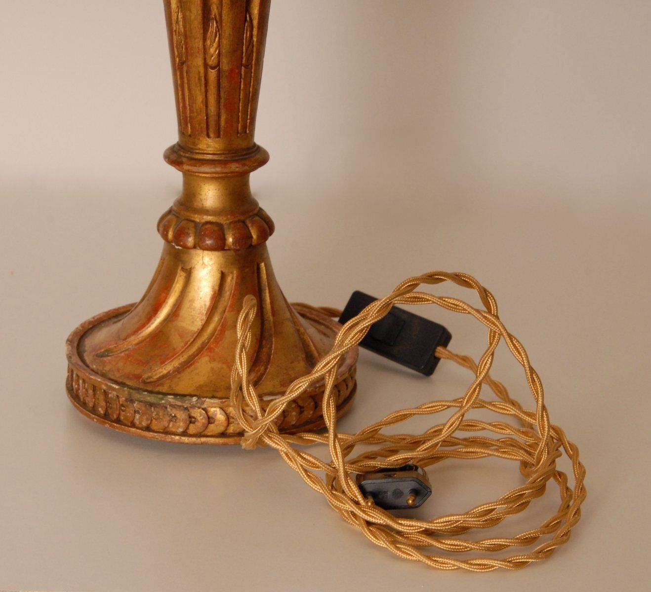 Neoclassical French Hand Carved Giltwood Lamp photo vintage