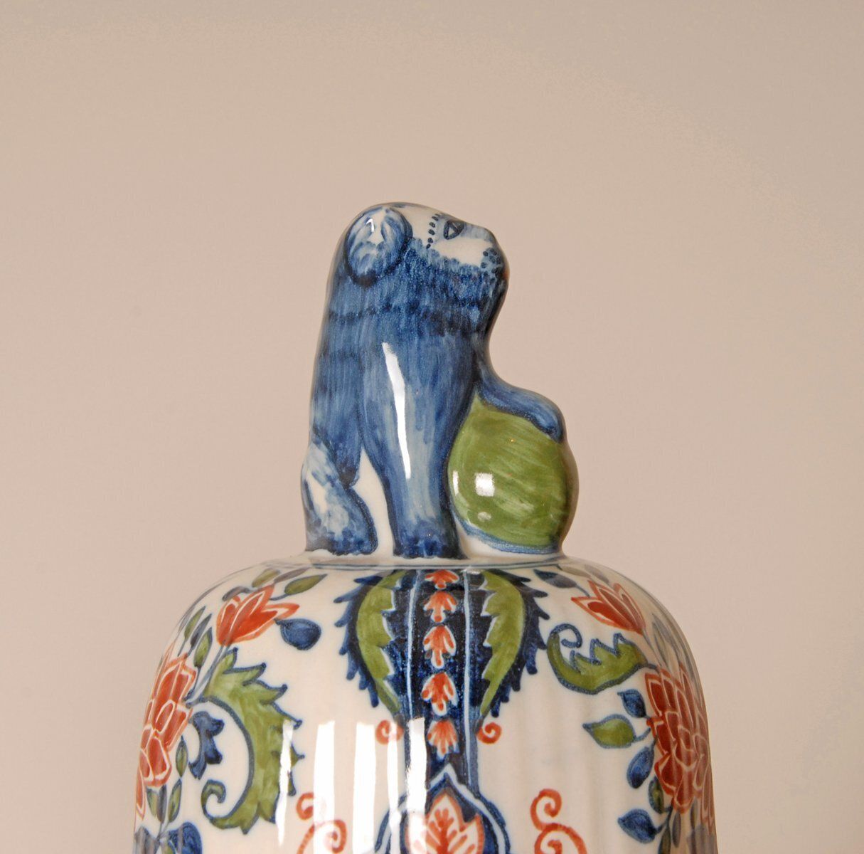 Polychrome Chinoiserie Delftware Garniture Vases, 1940s, Set Of 3 photo for sale