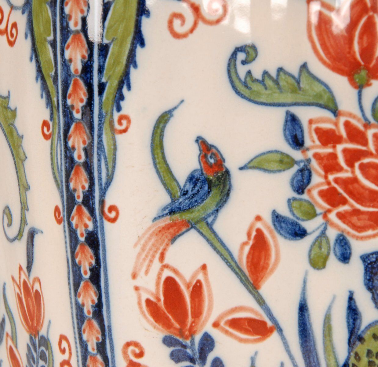 Polychrome Chinoiserie Delftware Garniture Vases, 1940s, Set Of 3 photo vintage