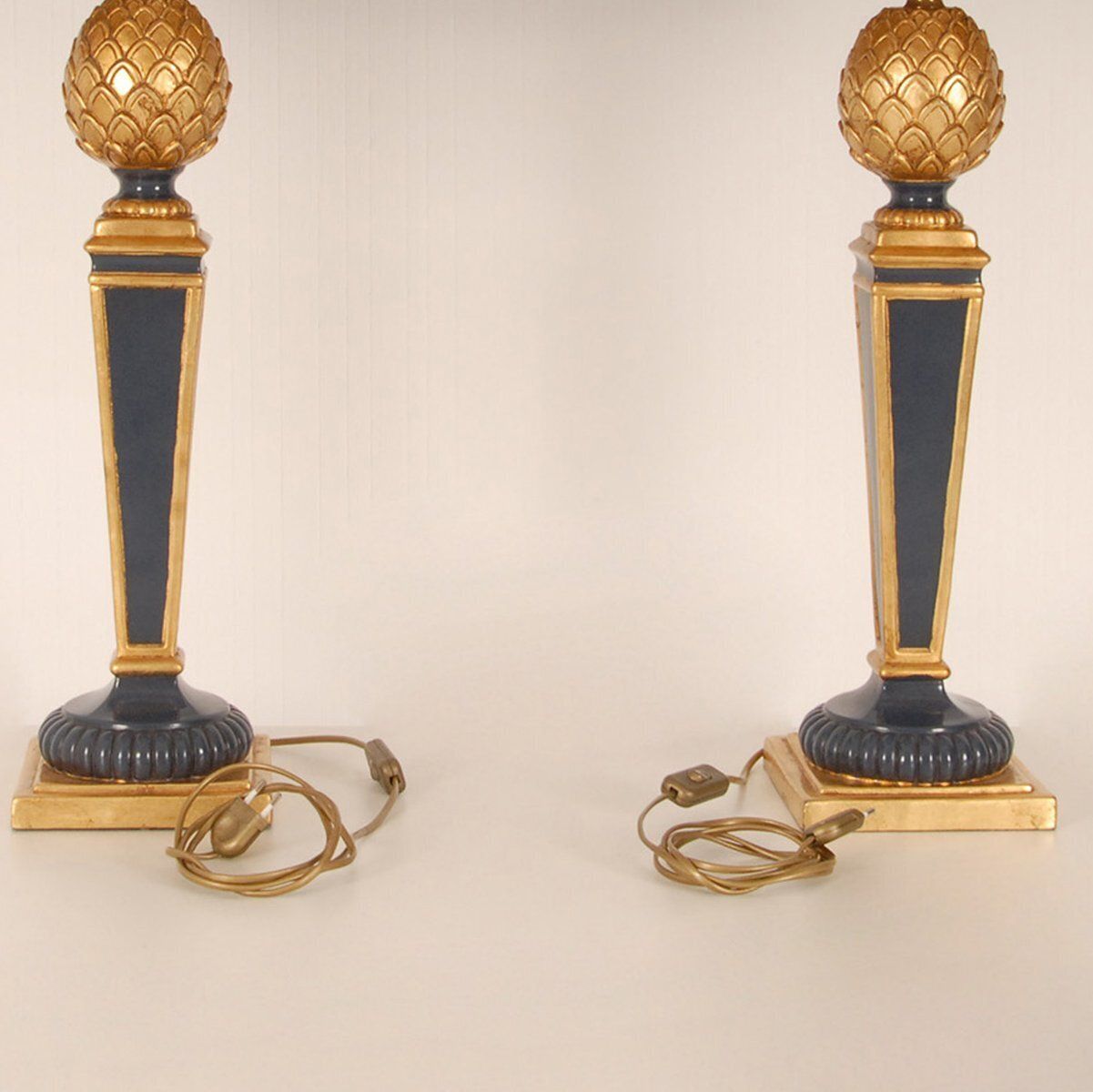 Vintage French Giltwood Pineapple Table Lamps From Maison Charles, 1970s, Set Of 2 photo for sale