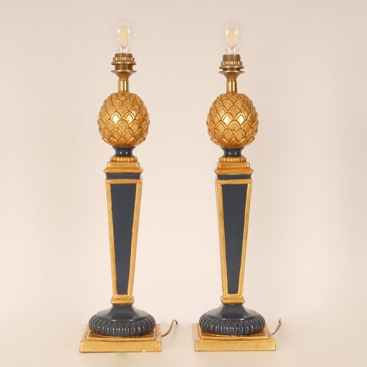 Vintage French Giltwood Pineapple Table Lamps From Maison Charles, 1970s, Set Of 2 photo vintage