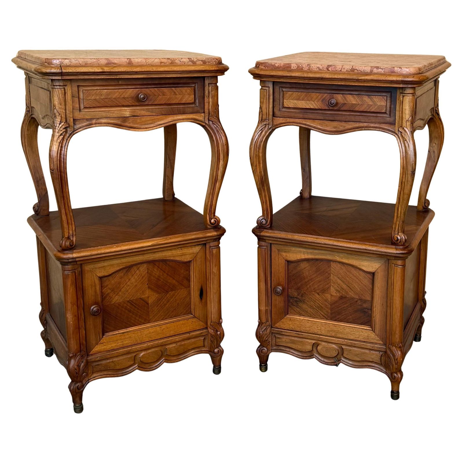 Tables de chevet françaises à pieds en cabriole, années 1950, lot de 2