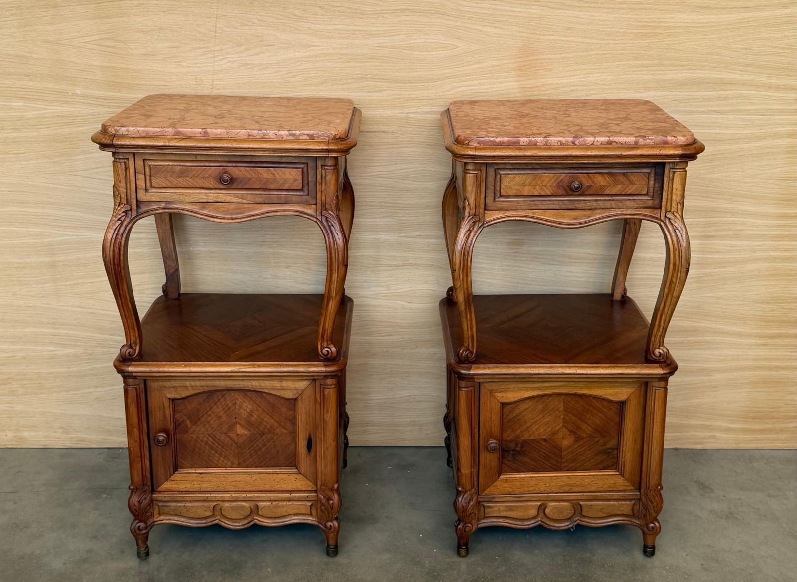 French Bedside Tables With Cabriole Legs, 1950s, Set Of 2 photo for sale