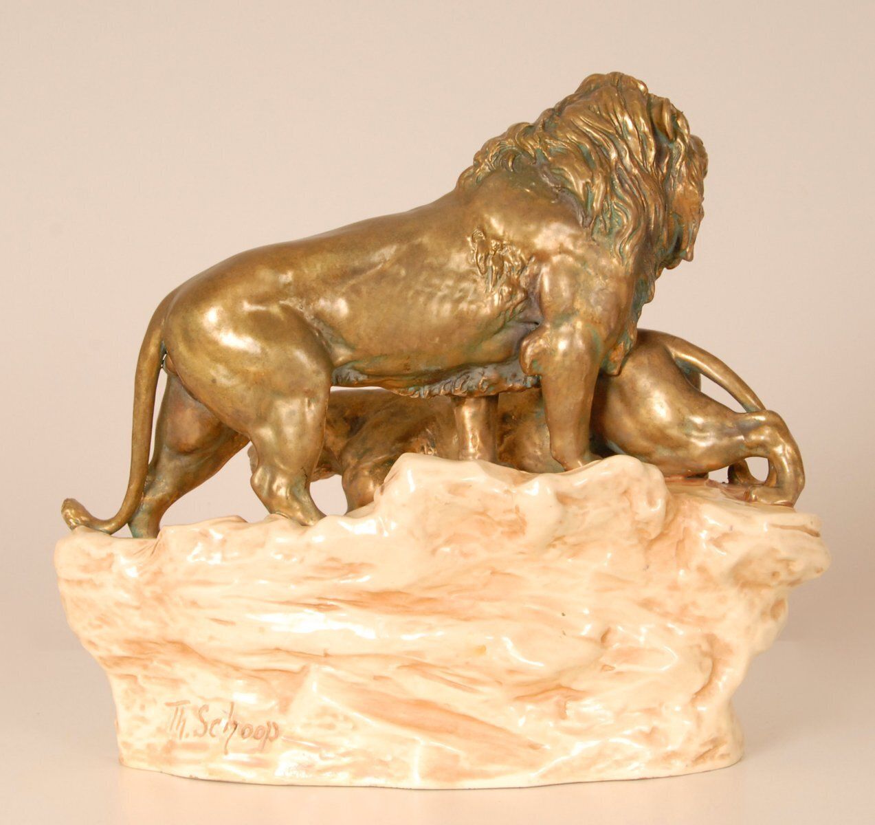 Antique Viennese Porcelain Group Of Lions By Th. Schoop photo vintage