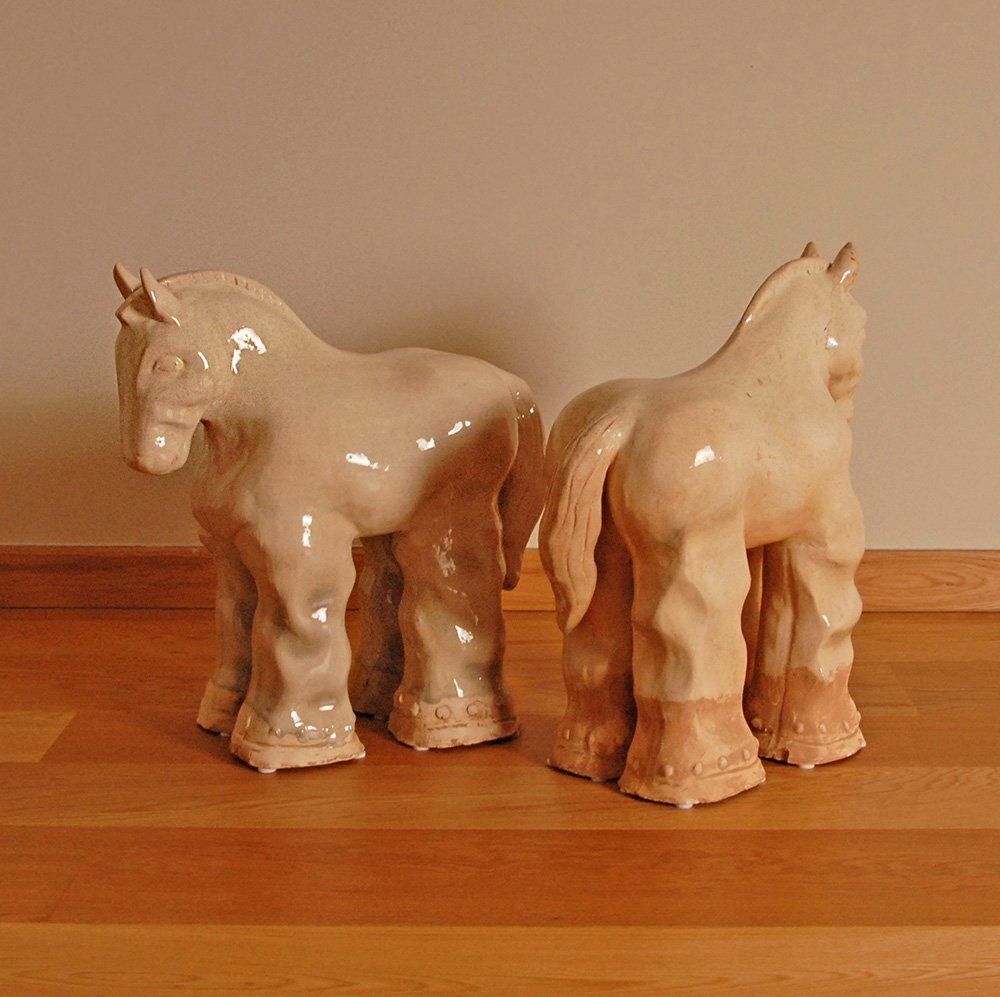 Tall Vintage Ceramic Horse Sculptures In Glazed Terracotta, Set Of 2 photo buy