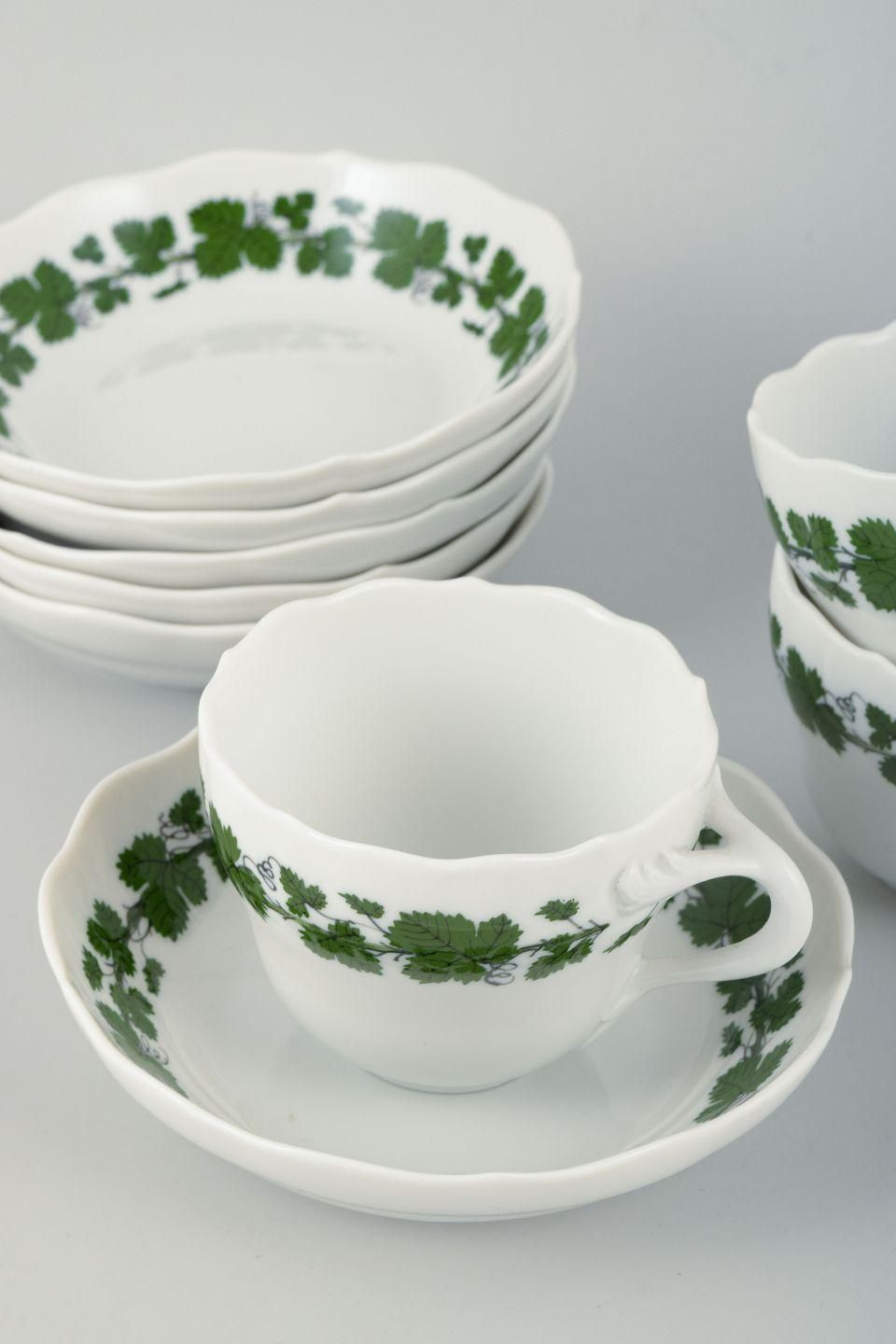 Meissen, Germany. Six Porcelain Mocha Cups With Saucers. Vine Leaf Pattern. photo furniture