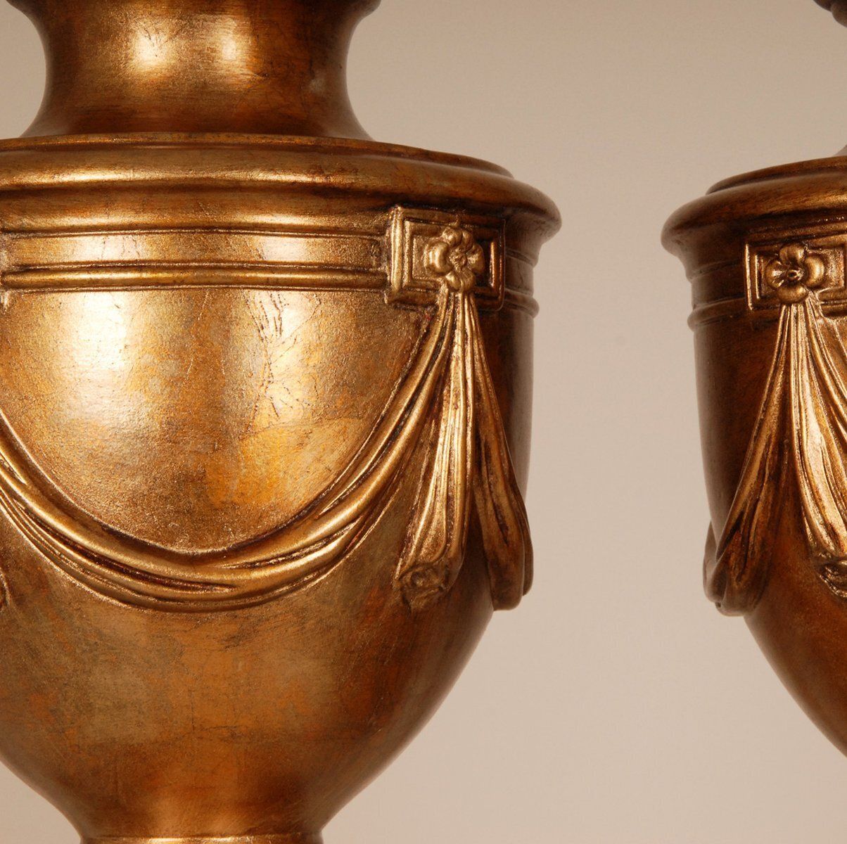 Vintage Neoclassical French Ceramic Lamps In Yellow Gold From Maison Jansen, 1980, Set Of 2 photo for sale