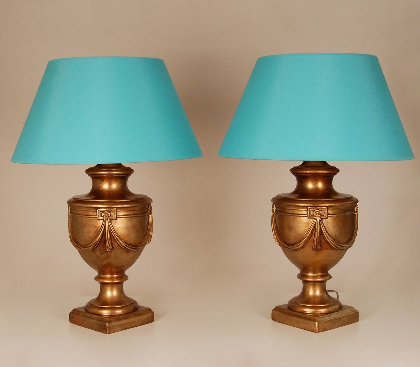 photo for sale Vintage Neoclassical French Ceramic Lamps In Yellow Gold From Maison Jansen, 1980, Set Of 2