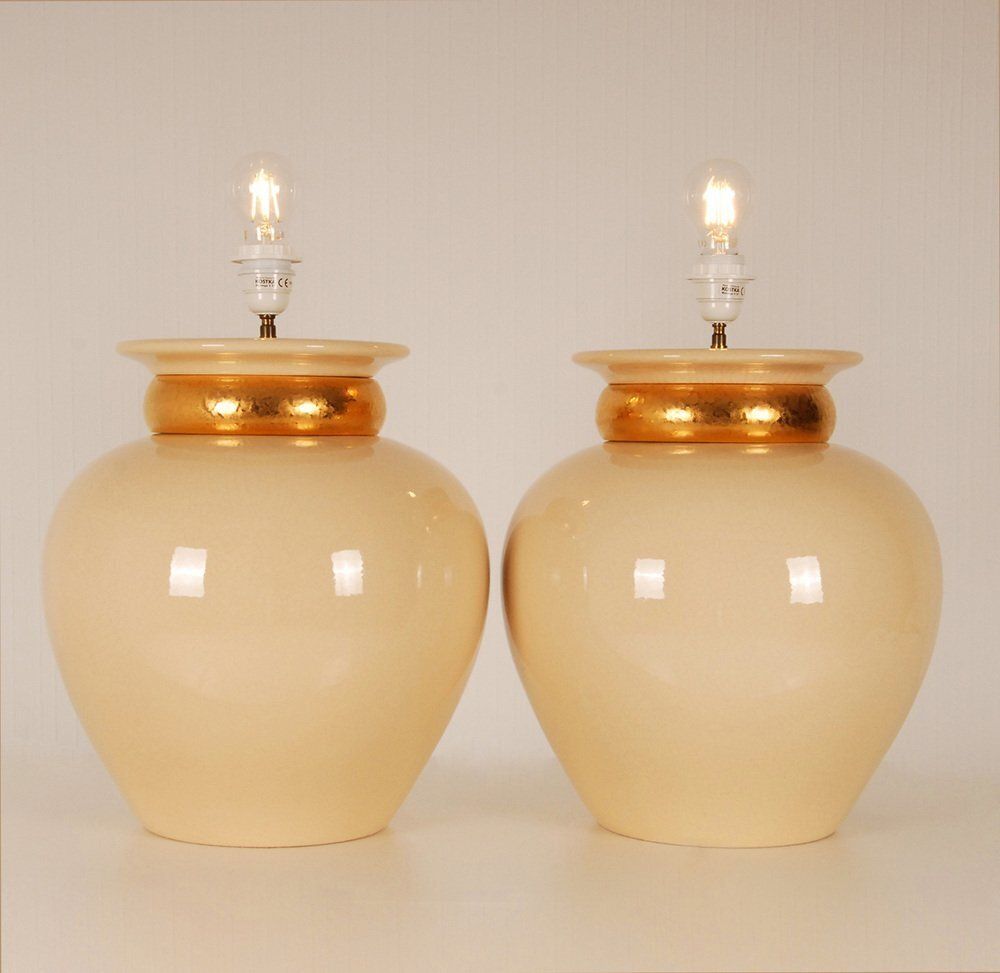 Mid Century Ceramic Vase Table Lamps In The Style Of Robert Kostka Longwy, 1970s, Set Of 2 photo for sale