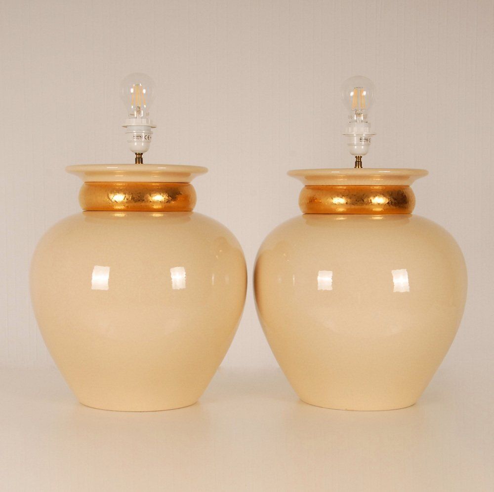 Mid Century Ceramic Vase Table Lamps In The Style Of Robert Kostka Longwy, 1970s, Set Of 2 photo Lighting