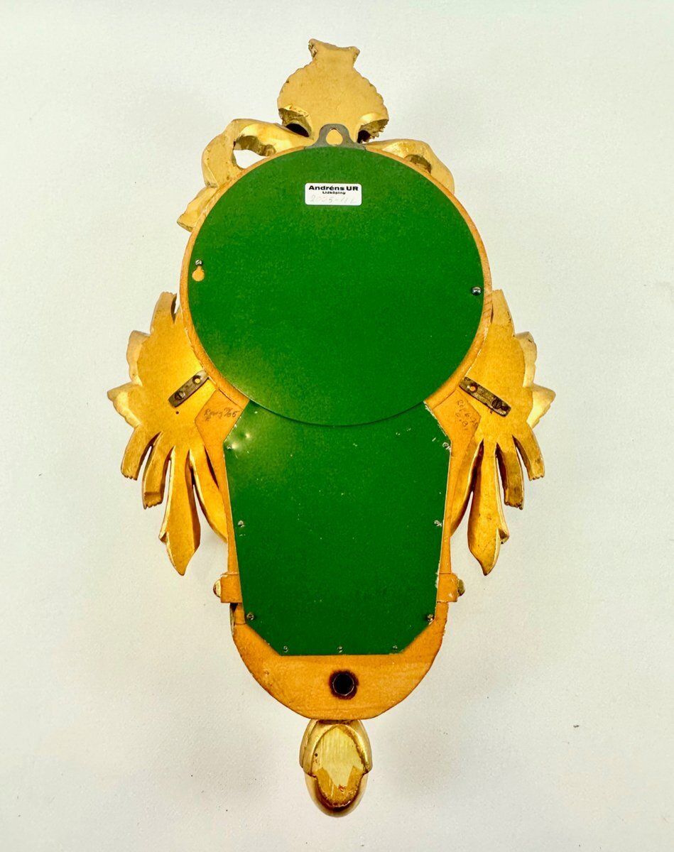 481.0 Rococo Swedish Gild Carved Wood Wall Clock From Westerstrand, 1960s photo