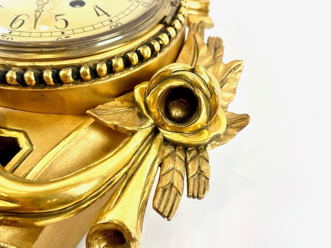 photo vinterior Rococo Swedish Gild Carved Wood Wall Clock From Westerstrand, 1960s