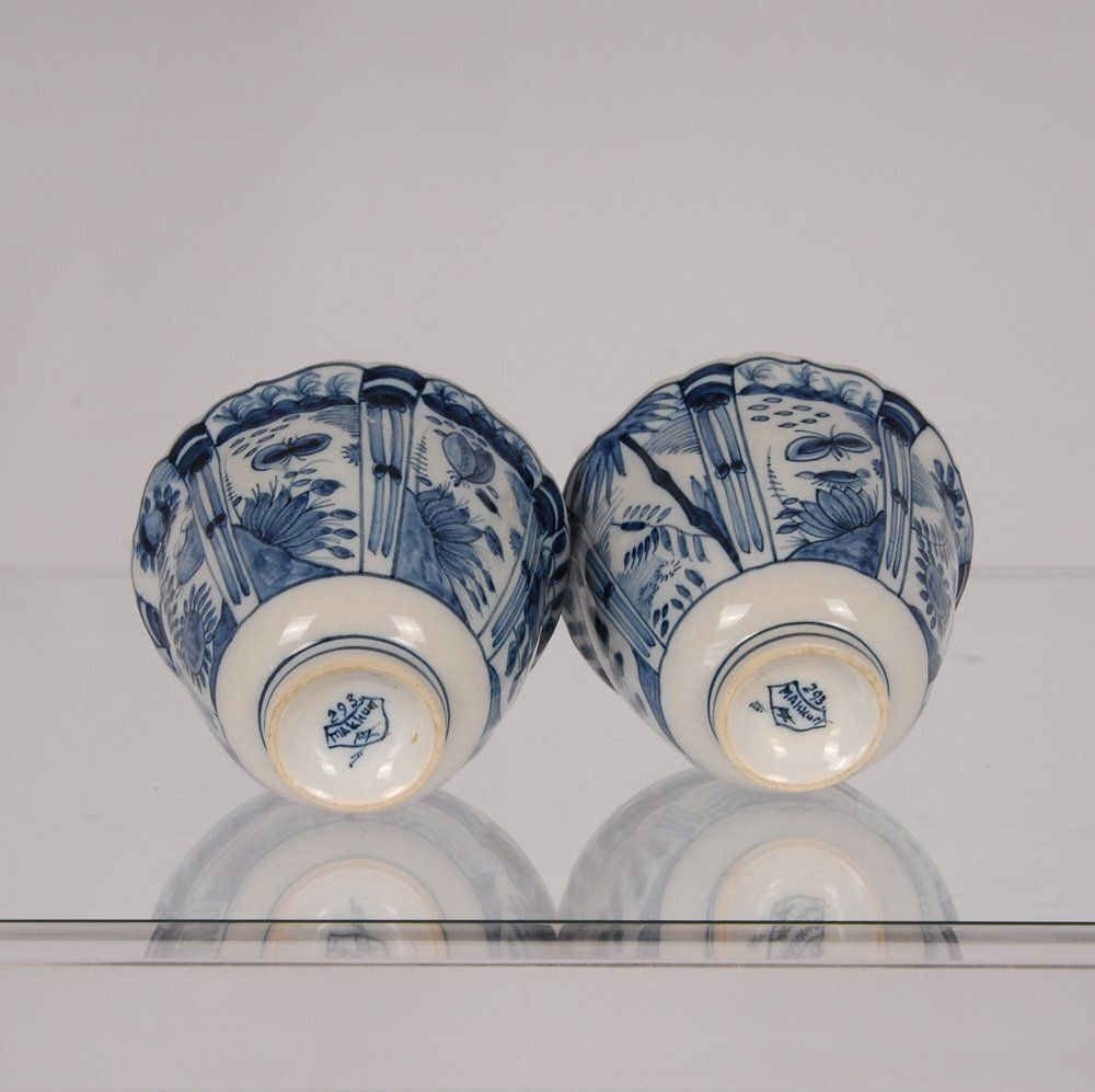 Dutch Blue And White Delftware Plates, Tea Caddy & Wanli Crow Cups, 1950s, Set Of 5 photo vinterior