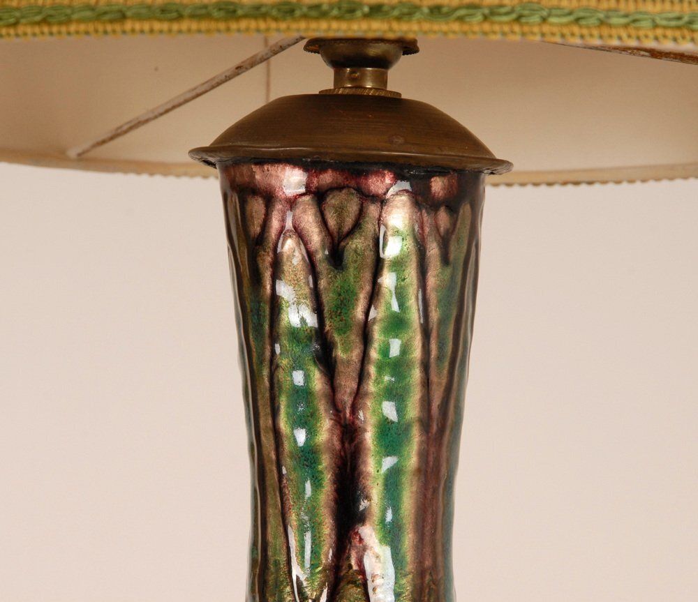 photo vinterior French Art Deco Geometric Table Lamps In Enamel On Copper By Camille Faure, 18th Century, Set Of 2