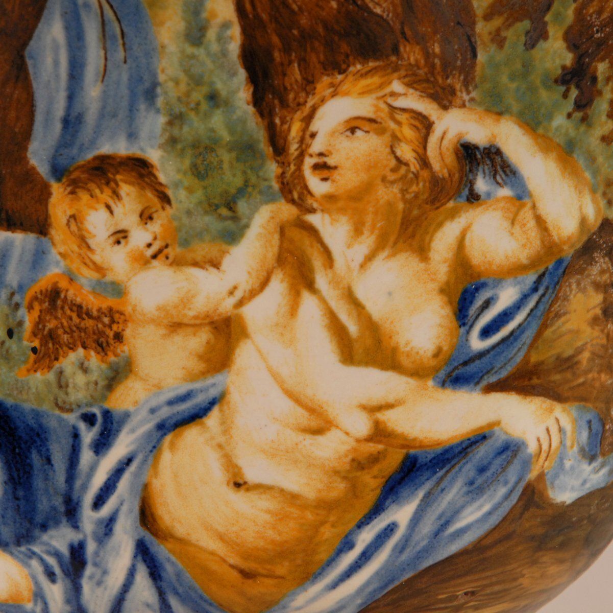 Tall Italian Majolica Serpentine Handles Vase With Separate Base Depicting Mythological Scene By Annibale Carracci, Farnese Gallery, Rome, 1597 photo 7546.0