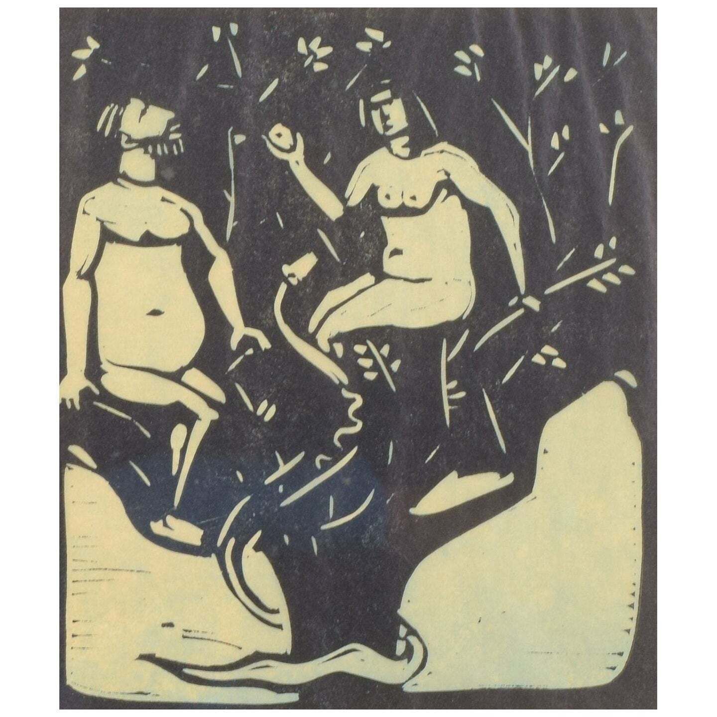 åke Holm. Print On Paper. Adam And Eve In The Garden Of Eden. Mid 20th C.