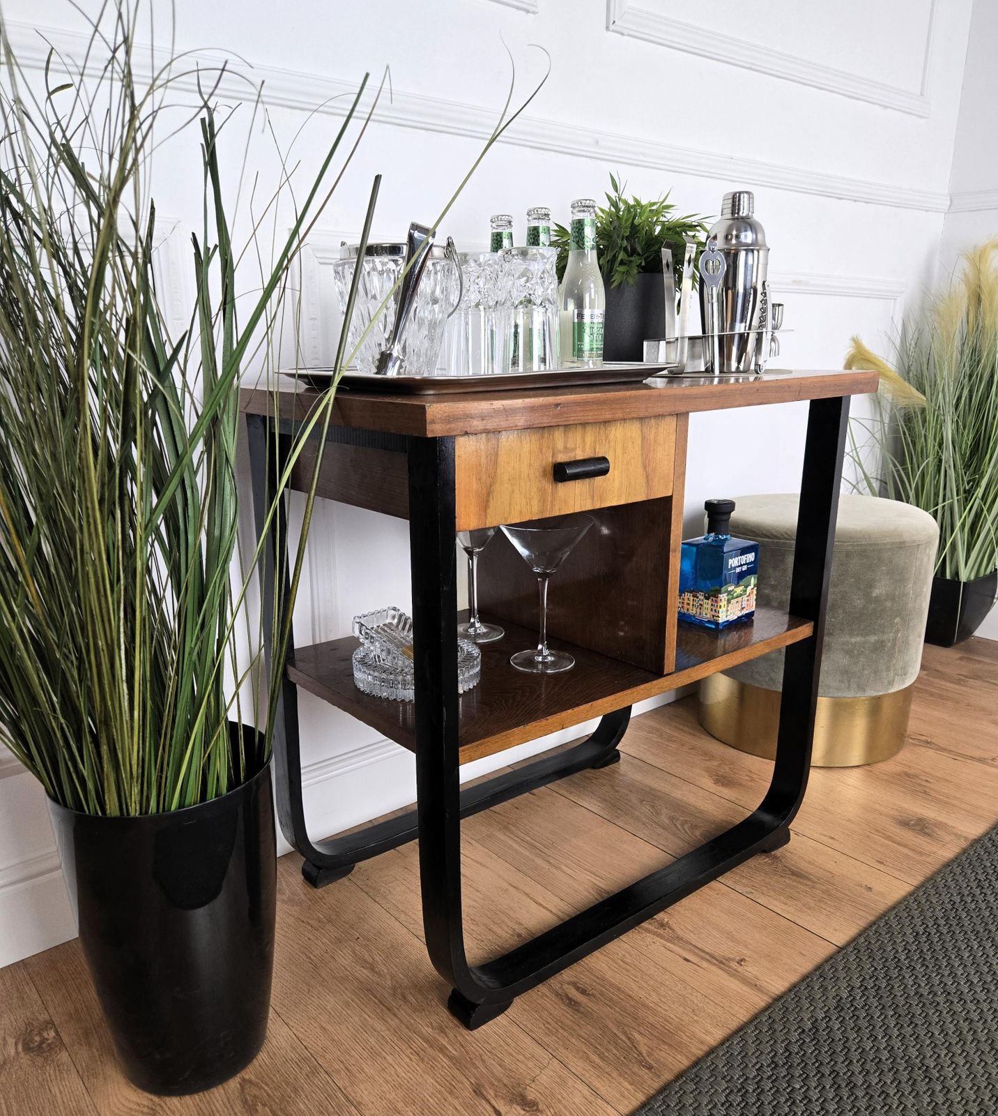 Italian 1940s Art Deco Midcentury Walnut Burl Dry Bar Cabinet photo Furniture