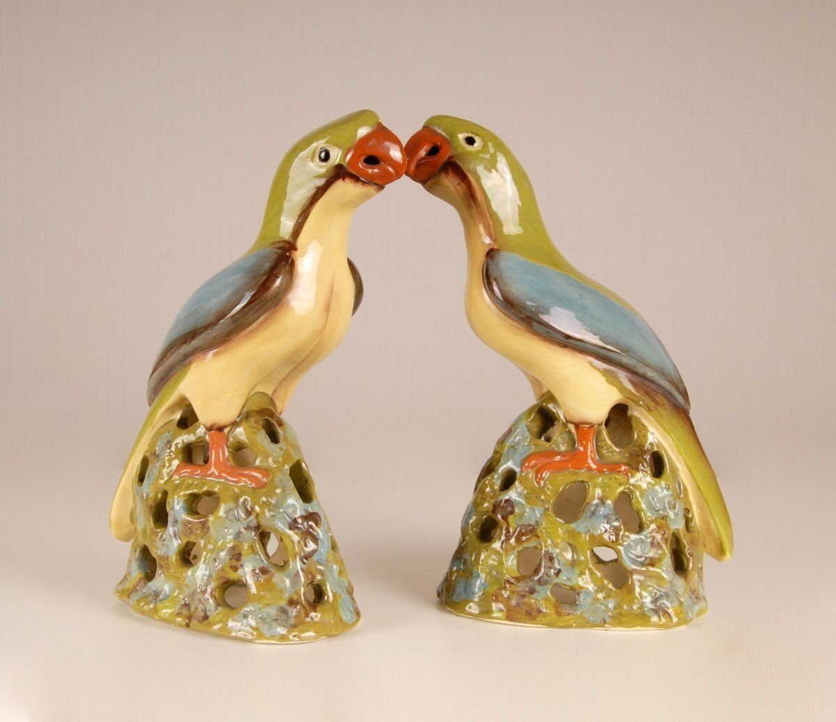 Large Chinese Ming Style Ceramic Parrot Figurines, 1970s, Set Of 2 photo Home Decor