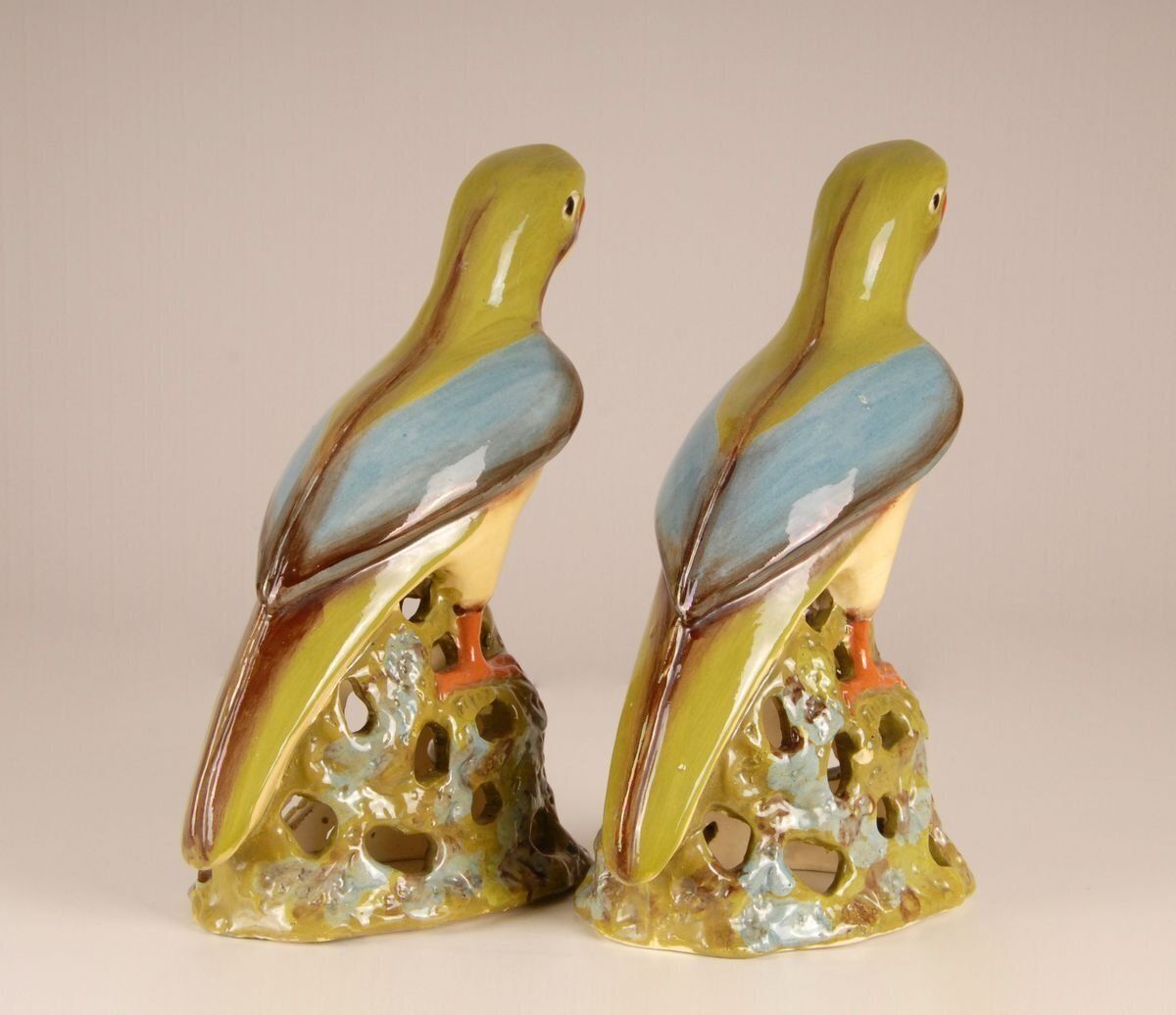 Large Chinese Ming Style Ceramic Parrot Figurines, 1970s, Set Of 2 photo vinterior