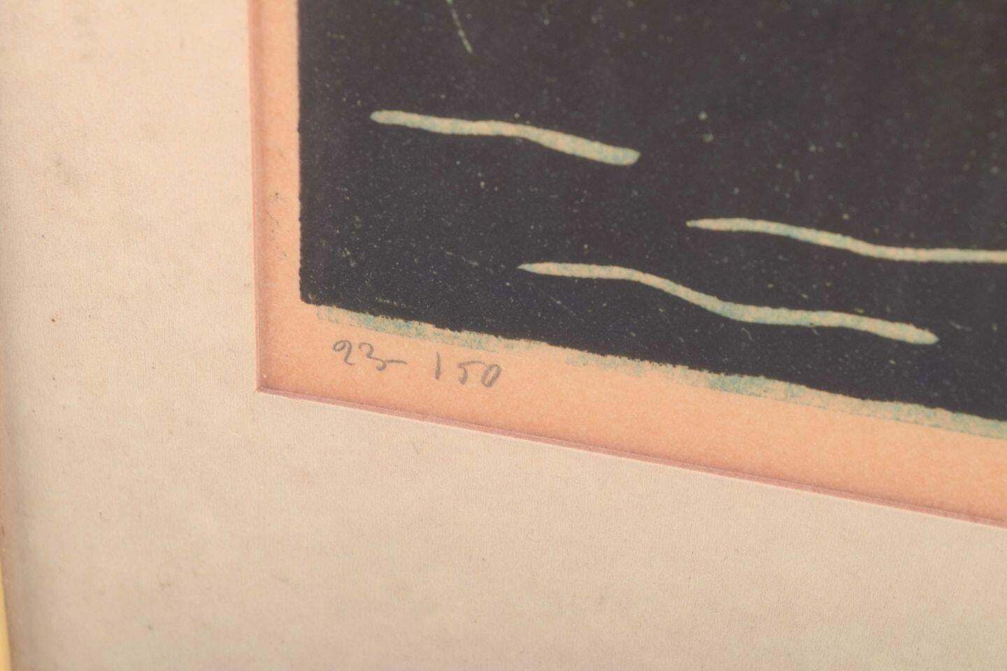 åke Holm. Woodcut On Paper. Jonah And The Whale. Mid 20th C. photo Art