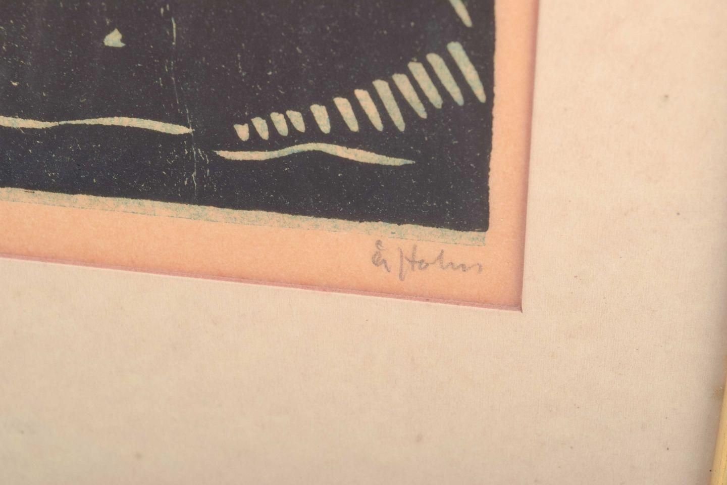 åke Holm. Woodcut On Paper. Jonah And The Whale. Mid 20th C. photo 149.0