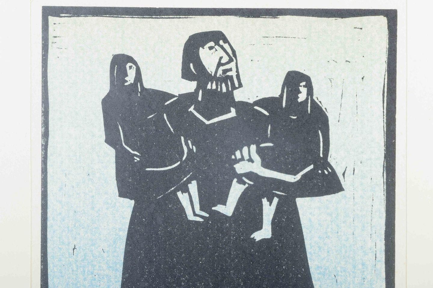 åke Holm, Sweden. Black And White Woodcut. Laban And His Daughters, 1978. photo for sale
