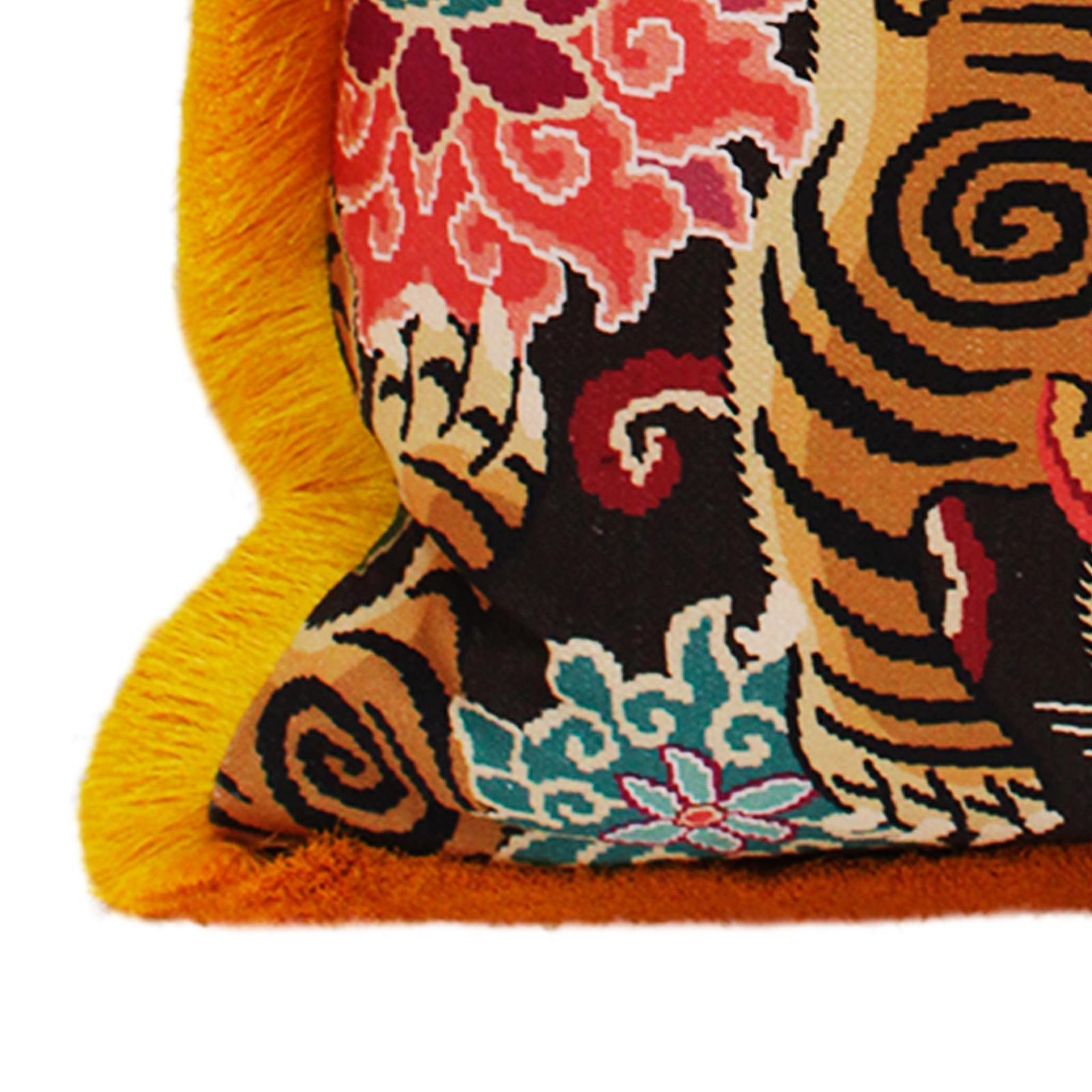 Contemporary Golden And Brown Cotton And Silk Fringe Tiger Pair Of Pillows photo buy