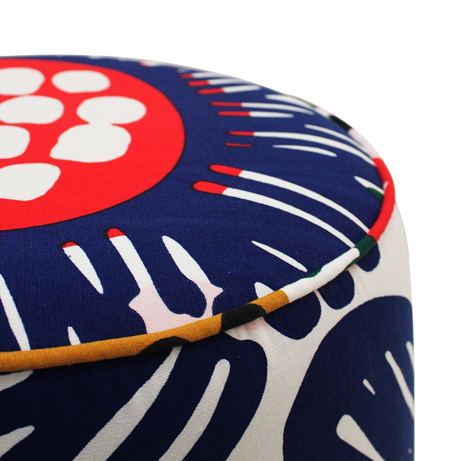 Contemporary Multicolour Floral Patterned Fabric And Brass Italian Circular Pouf photo Furniture