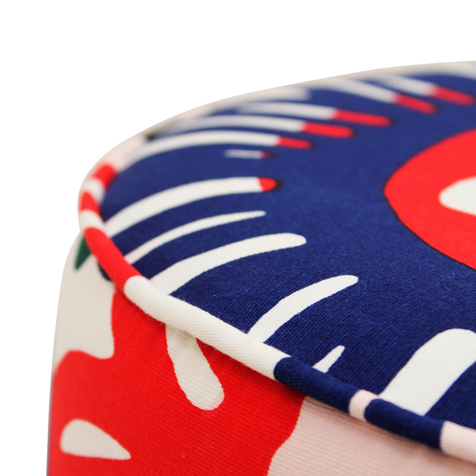 Contemporary Multicolour Floral Patterned Fabric And Brass Italian Circular Pouf photo 685.0