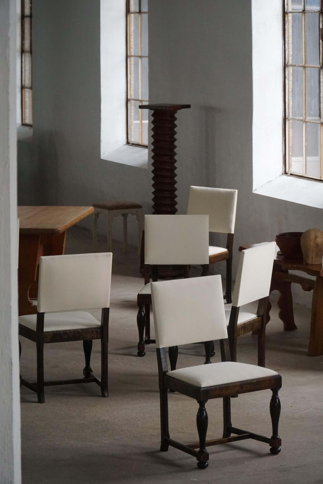 3582.0 Set Of 6 Swedish Grace Dining Chairs In Birch & New Upholstery, 1920s photo