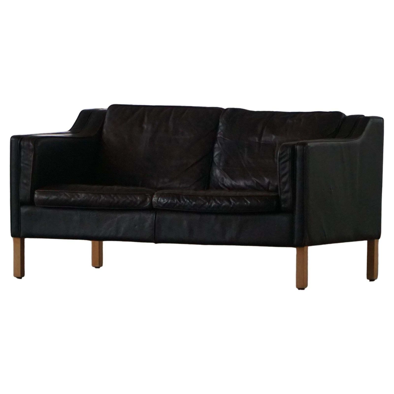 Mogens Hansen, Mid Century 2 Seater Sofa, Patinated Black Leather, 1970s