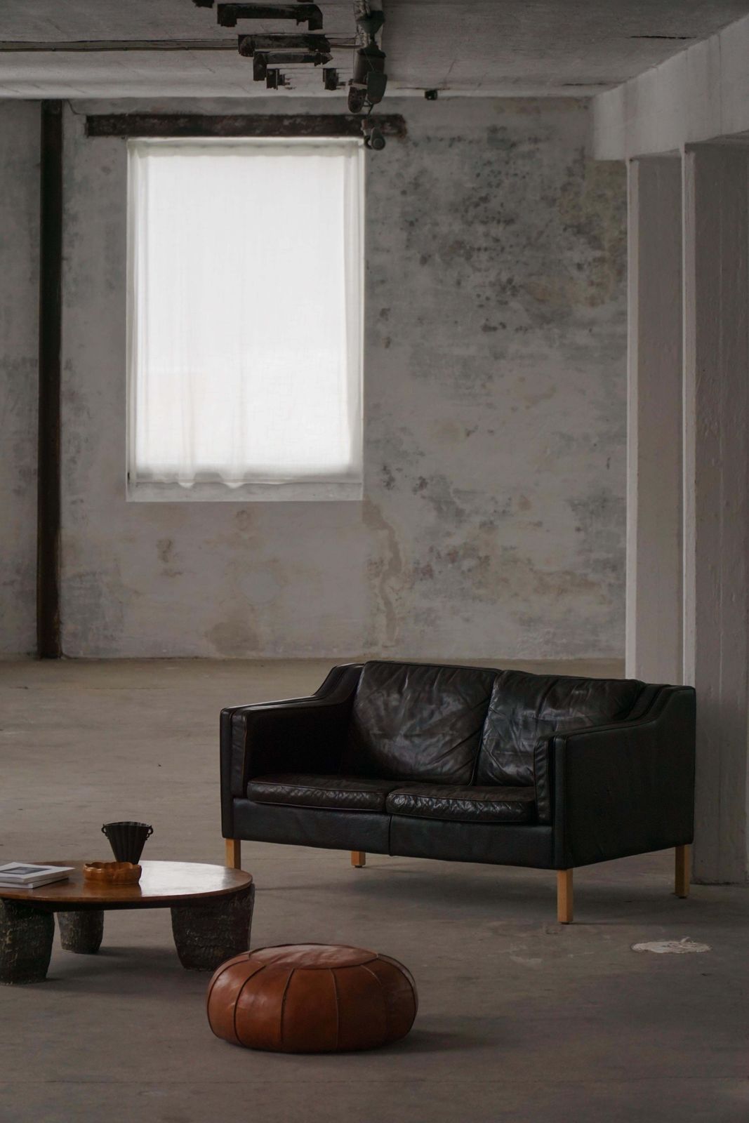 Mogens Hansen, Mid Century 2 Seater Sofa, Patinated Black Leather, 1970s photo furniture