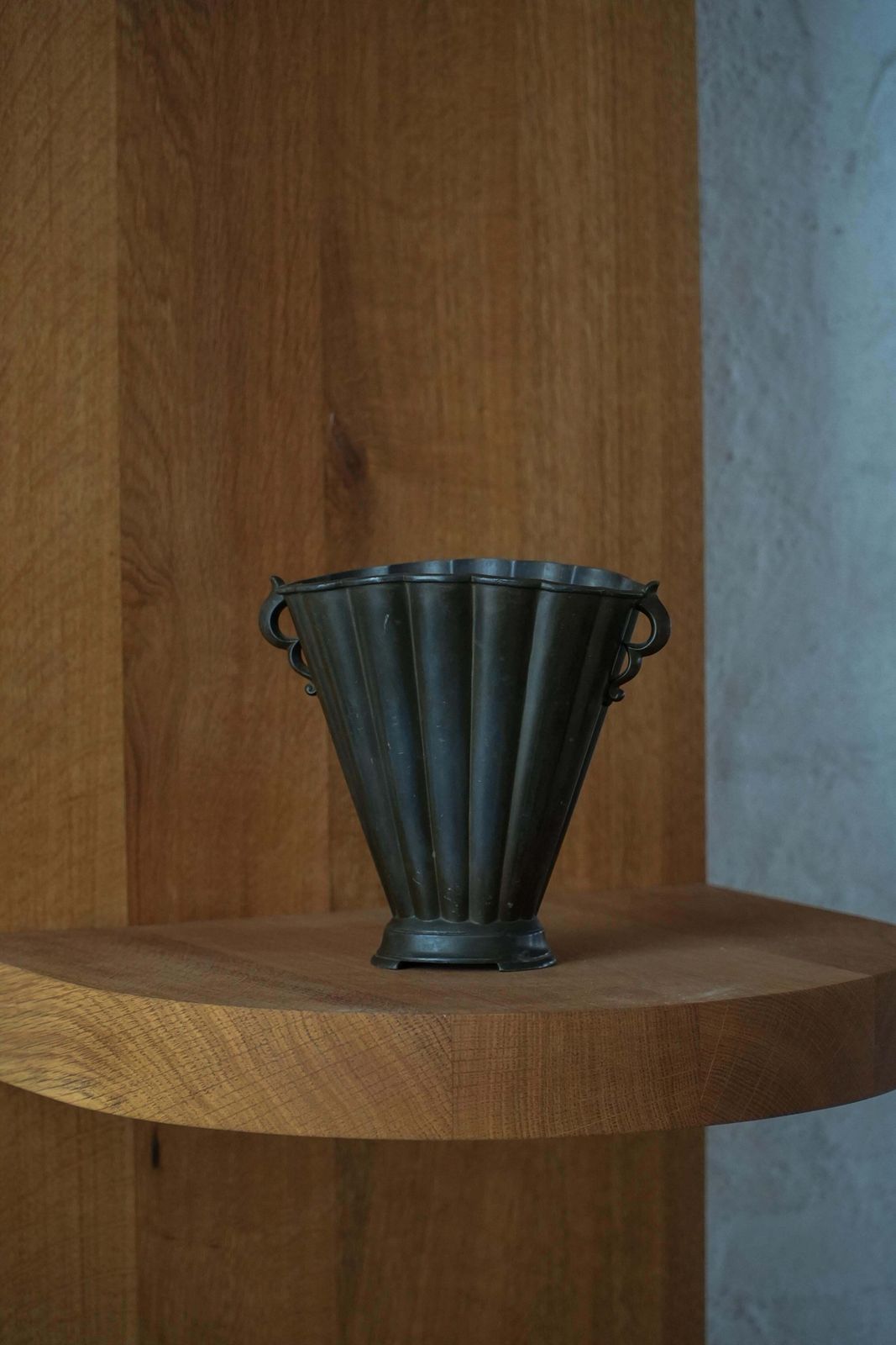 photo buy Just Andersen Art Deco Patinated Disco Metal Vase, Denmark, 1930s, Model D20