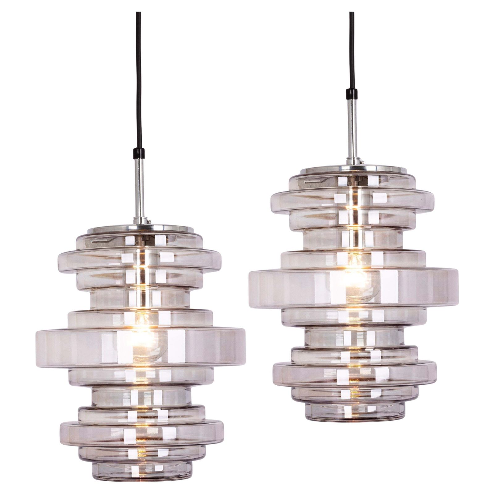 1 Of 2 Rare Limburg Smoked Glass Pendant Lamps, Germany, 1970s