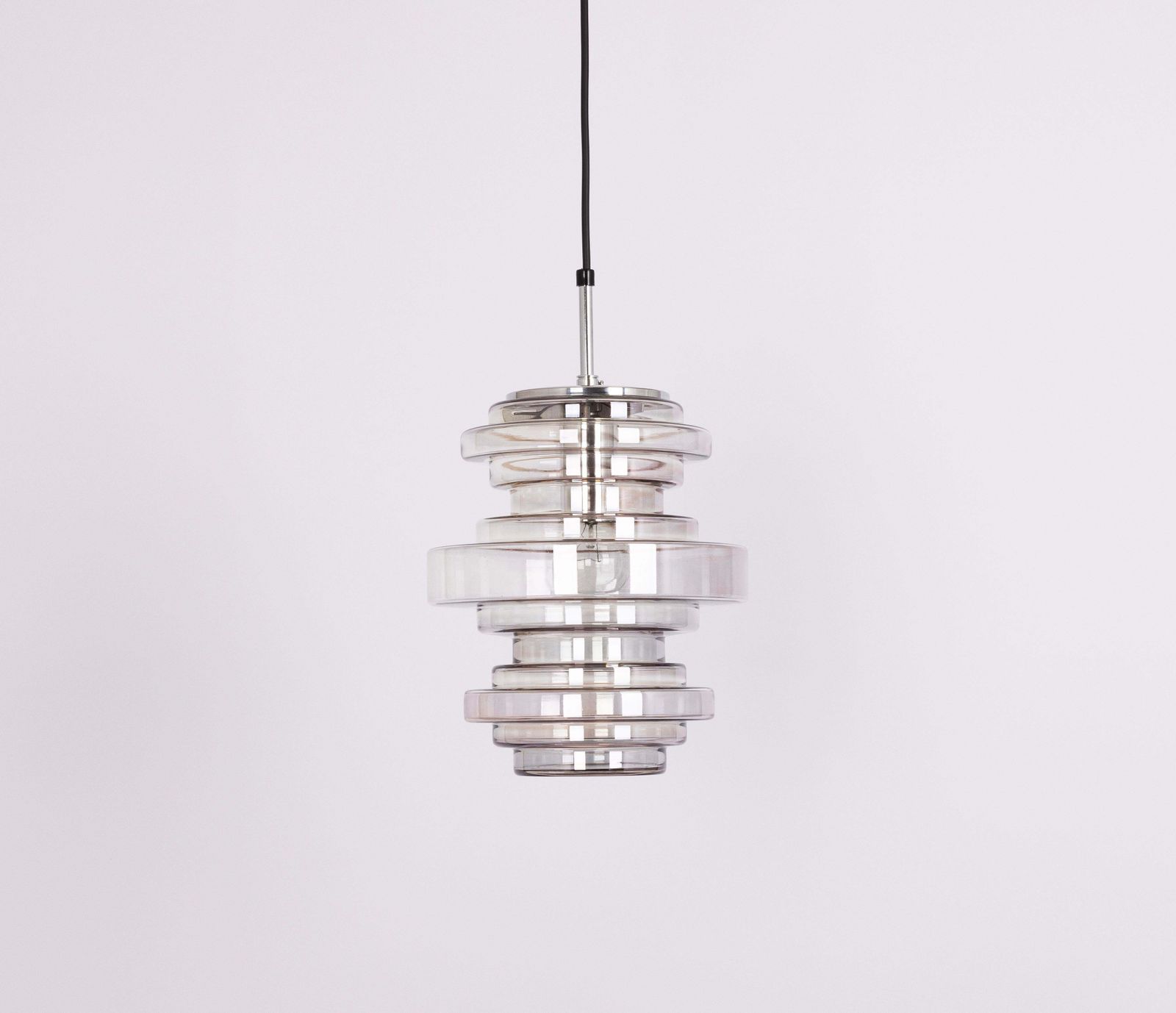 1 Of 2 Rare Limburg Smoked Glass Pendant Lamps, Germany, 1970s photo furniture
