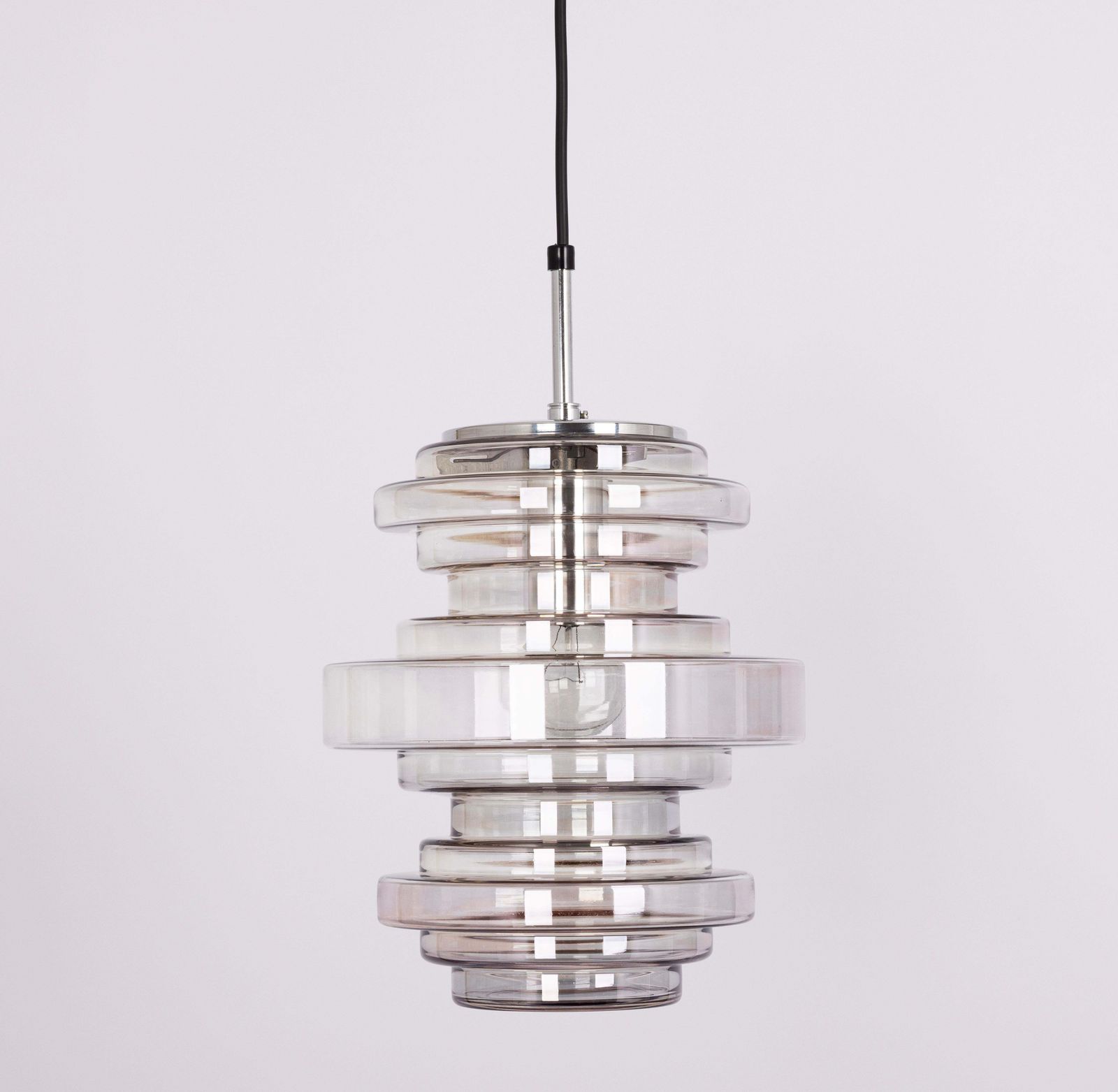 1 Of 2 Rare Limburg Smoked Glass Pendant Lamps, Germany, 1970s photo vinterior