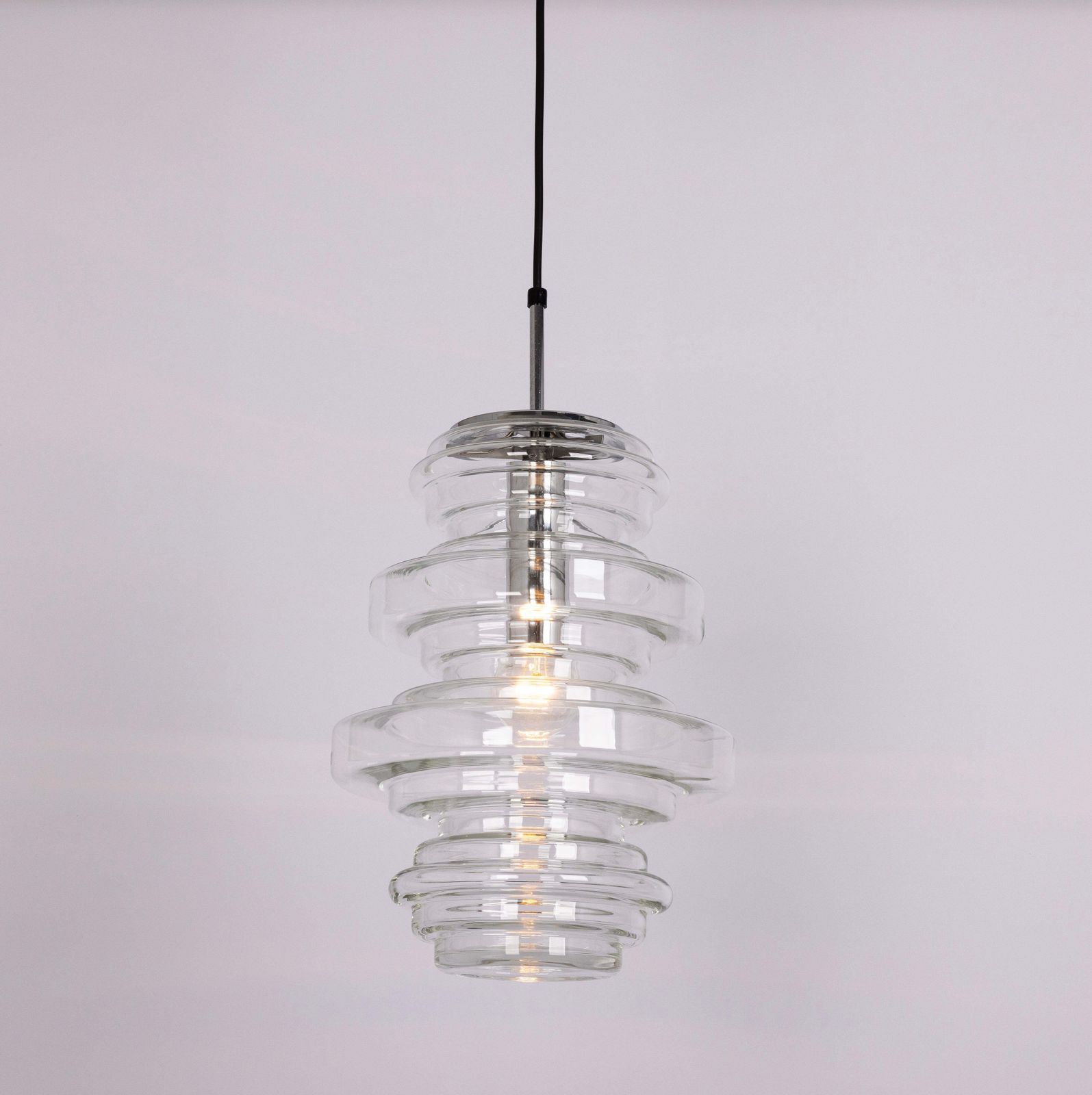 1 Of 2 Rare Large Limburg Clear Glass Pendant Lamps, Germany, 1970s photo furniture