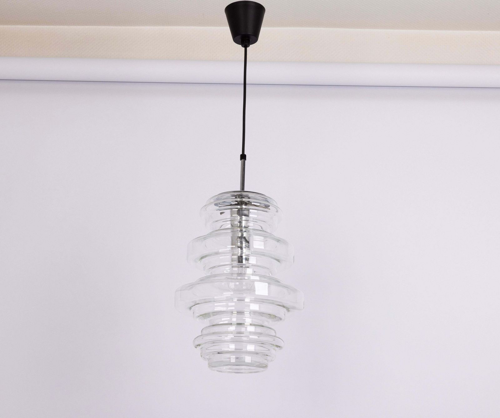 Lighting 1 Of 2 Rare Large Limburg Clear Glass Pendant Lamps, Germany, 1970s photo