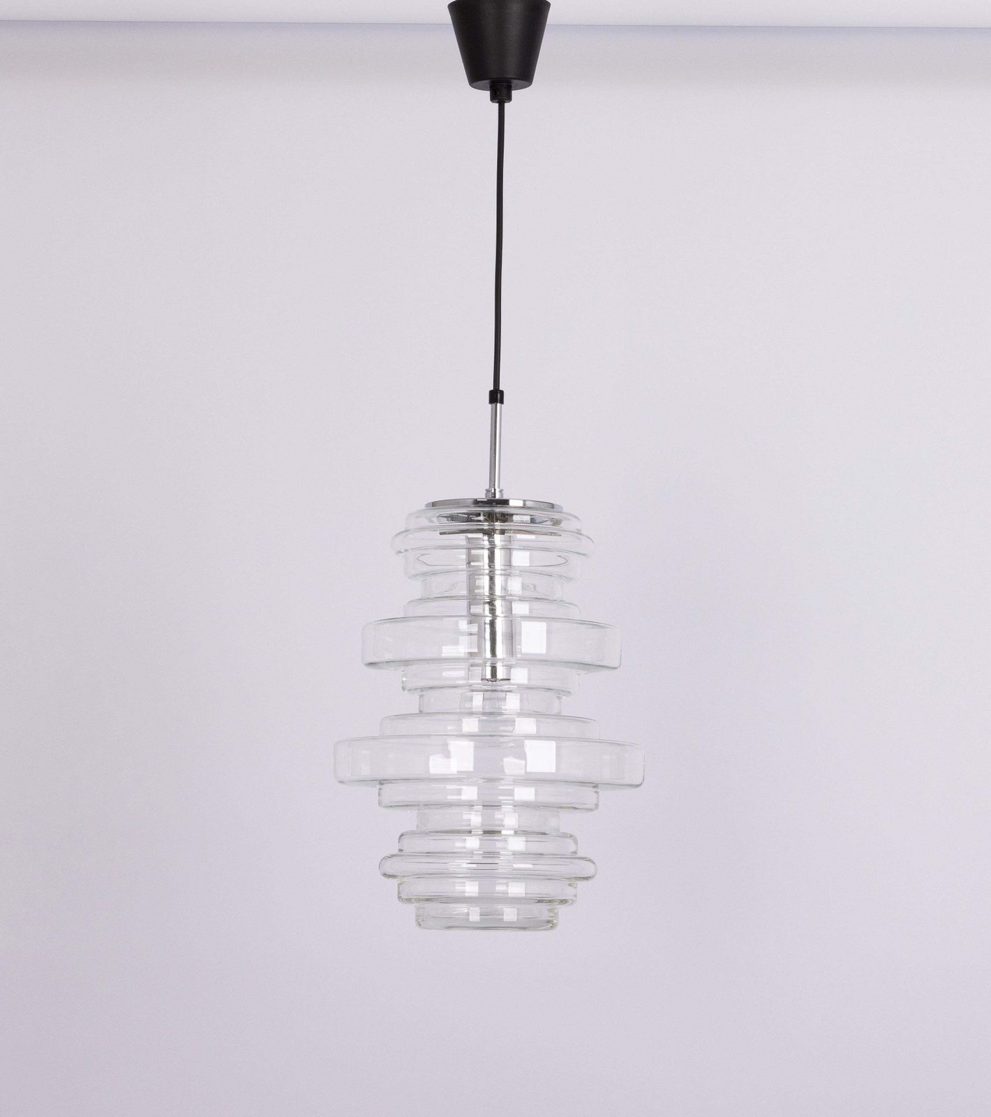 1636.0 1 Of 2 Rare Large Limburg Clear Glass Pendant Lamps, Germany, 1970s photo