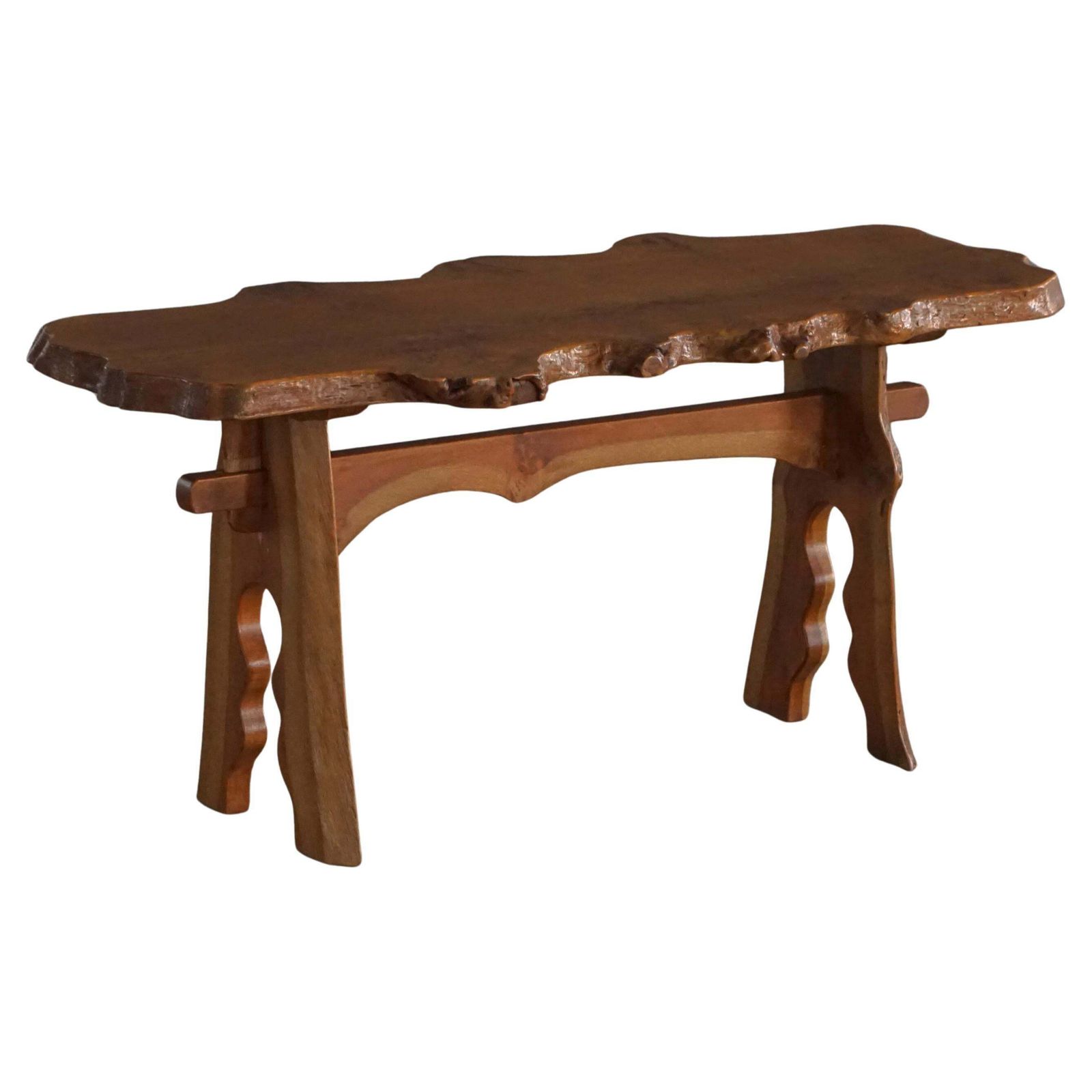 Mid Century Scandinavian Coffee Table In Solid Elm Wood, Wabi Sabi Style, 1960s