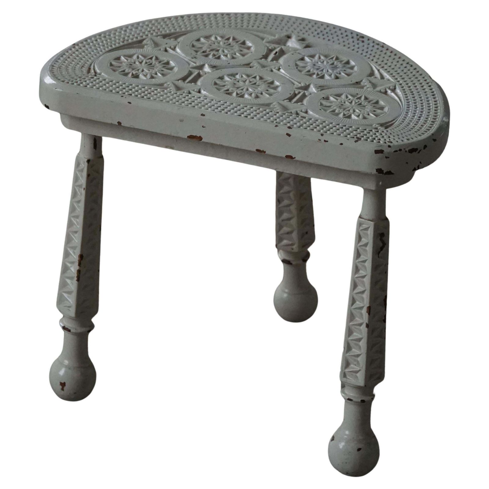 Early Danish 20th Century, Wooden Tripod Stool With Carved Details, 1930s