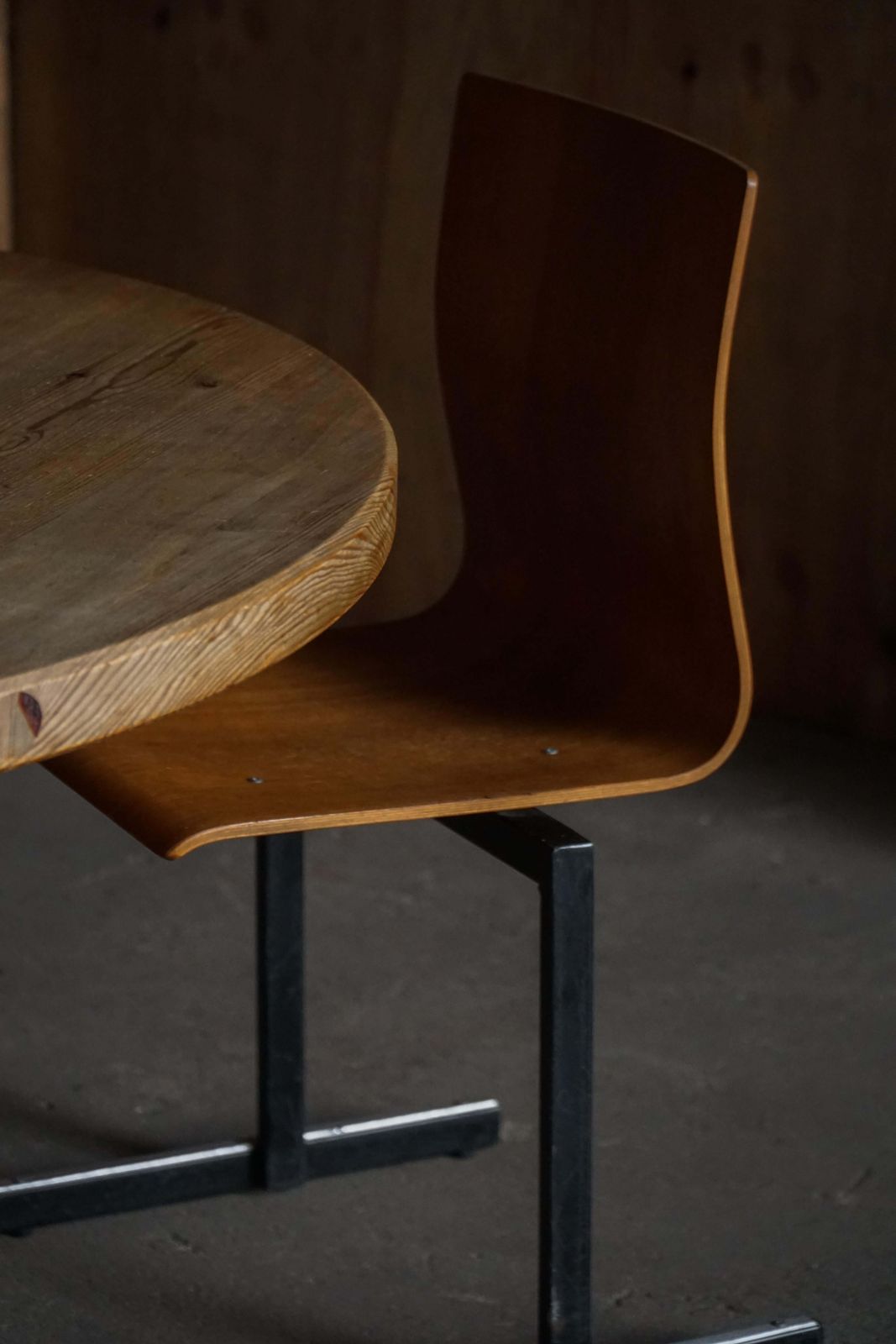 Set Of 6 Industrial Stackable Chairs By Niels Larsen, Black Metal & Oak, 1960s photo buy
