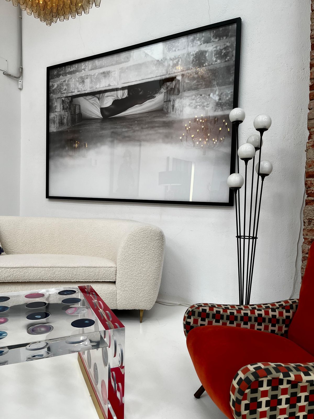 photo for sale Mid Modern Stilnovo Floor Lamp, Black Iron & Marble, Italian Design, 1950s