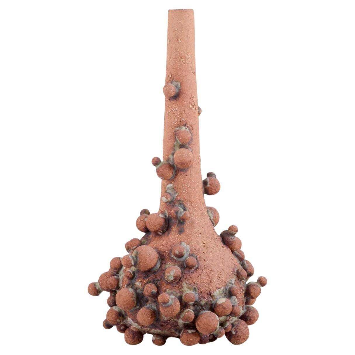 Christina Muff, Contemporary Danish Artist. Tall Vessel Covered In Clay Balls.